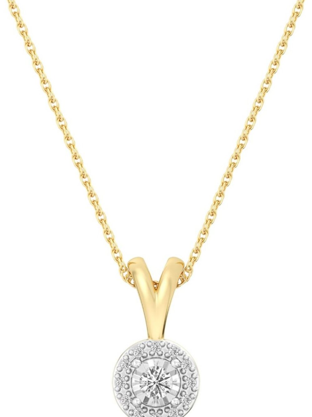14KT Gold Plated Sterling Silver Pendant Necklace with Lab Grown Diamond, 18